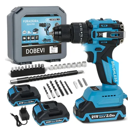 Parafusadeira E Furadeira Impacto 3 Em1 10mm C/maleta Dobevi - Azul - 60hz 127/220v