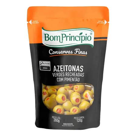Azeitonas Verdes Recheadas Com Pimentão 120g Bom Princípio