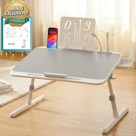 Mesa Para Notebook Vanova Cama E Sofá 60x40 Altura Ajustável 25-35cm Portátil Dobrável Com 36 Posições Antiderrapante... Cinza