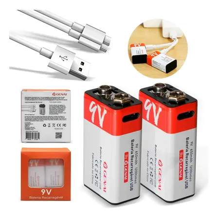 Carregador de pilha com carga USB carregador pilhas recarregaveis 9V 9V - 5V entrada 1.5V saída