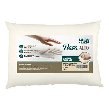 Travesseiro Viscoelástico Hug Nasa Alto 17cm Antiácaros Memória Padrão
