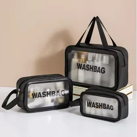 Kit Necessaire Impermeável 3 Peças Organizador Feminino Cosméticos Mala Viagem Praia Marca Lemon Shark Cor Preto