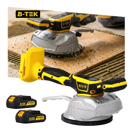 Máquina De Assentar Piso Porcelanato 21v B-tek Dz-60 Profissional Vibratória Ventosa 130mm 2 Baterias Sem Fio Até 120kg 8 Velocidades Brushless Para Obra Pedreiro Cerâmica