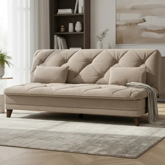 Sofá-cama 3 Lugares Linoforte Jamile Com Encosto Reclinável Areia