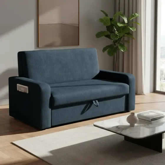 Sofá Cama Motta Com Baú Matrix Azul-petrleo