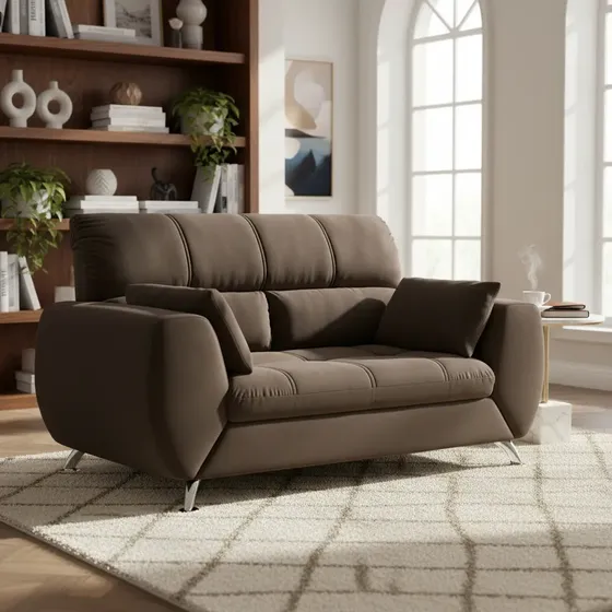 Sofá 2 Lugares Bélgica Suede Com 2 Almofadas Linoforte Caf
