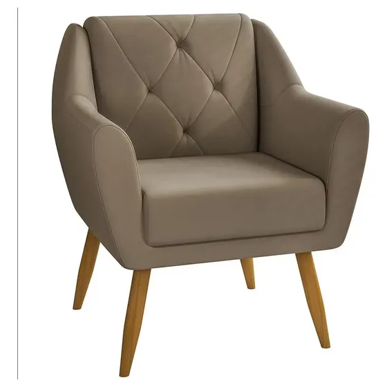 Poltrona Doca Com Pés De Madeira E Revestida Matrix Cappuccino