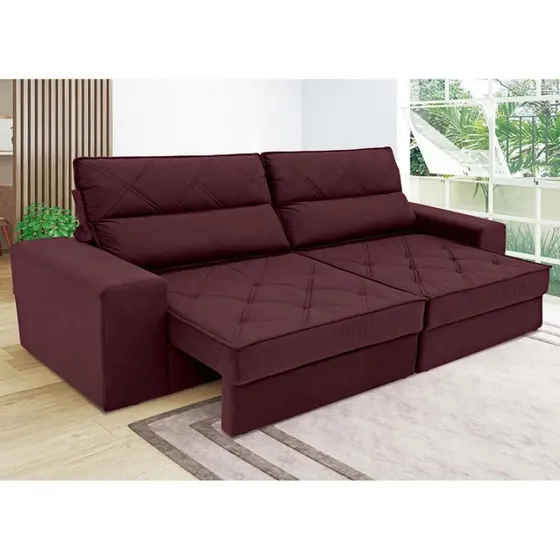 Sofá 4 Lugares Fassatti Retrátil E Reclinável Linoforte Liso Vermelho Carmim