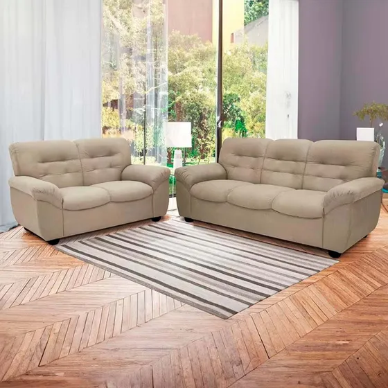 Sofá De 3 E 2 Lugares Stillus Ii Revestidos Em Tecido Suede Areia