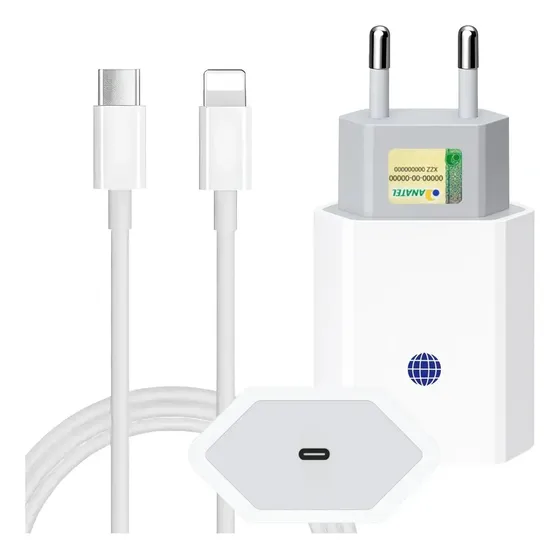 Fonte Carregador Com Cabo De Dados Tipo-c Para Lightning Branco