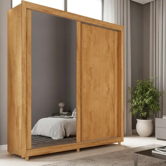 Guarda Roupa Solteiro Hamburgo 180cm Espelho Mademarques Portas Corrediças