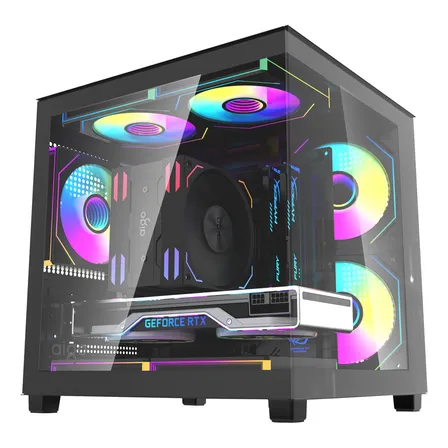 Gabinete Gamer Aigo Luna A275 Preto Mini-tower Com Lateral De Vidro E 3 Fans Rainbow