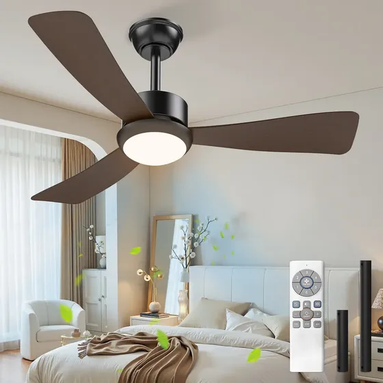 Ventilador de Teto Qfun 42" com Luz LED e Controle Remoto, 3 Pás Reversíveis para Quarto e Sala