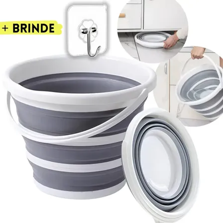 Balde Retrátil 10L Flexível Dobrável Silicone Reforçado Multiuso Compacto Pronta Entrega Cinza e Branco Óh Céus Aletrônix