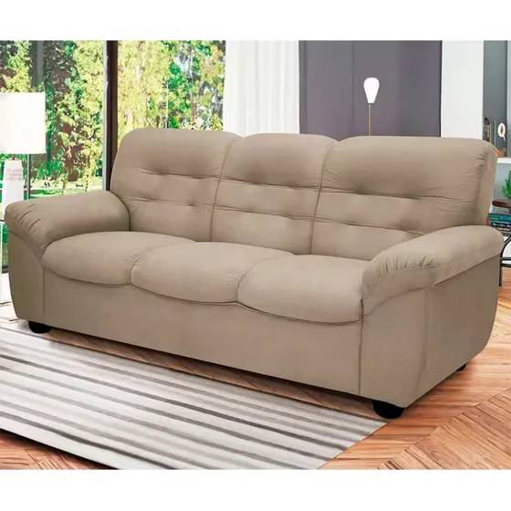 Sofá 03 Lugares Stillus Ii 204cm Revestido Suede Linoforte Areia