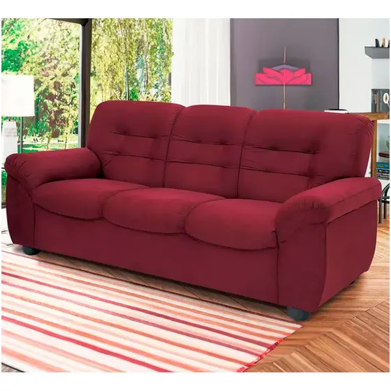 Sofá 03 Lugares Stillus Ii 204cm Revestido Suede Linoforte Vermelho