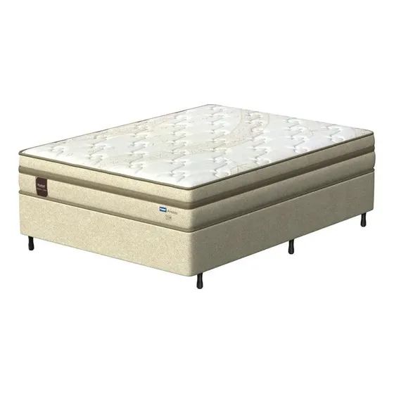 Cama Box Casal Probel Arezzo Revestido + Colchão Com Pillow Bege Com Branco
