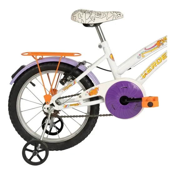 Bicicleta Infantil Feminino 1 Velocidade Lolla Aro 16 Verden Branco Roxo Laranja
