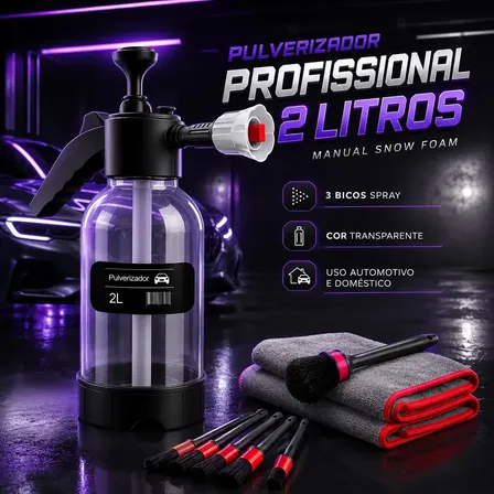 Pulverizador Cor Branco Profissional 2l Snow Foam Potente Com 3 Bicos Spray Com Pincel De Detallado