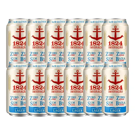 Kit 12 Cerveja Imigração 1824 Lager Zero Carbo Glúten 350ml