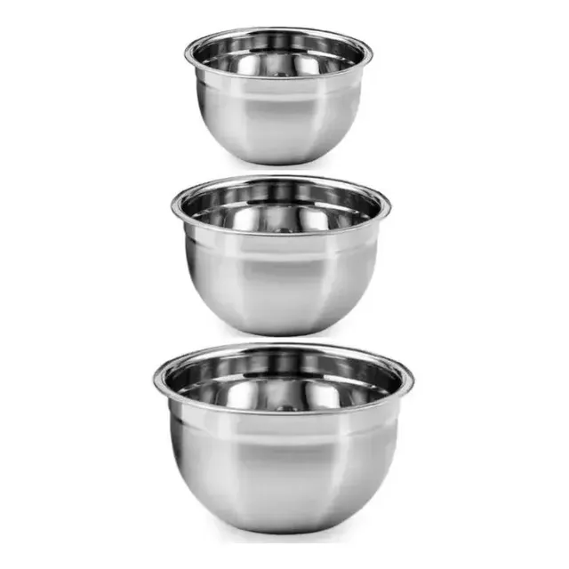 Conjunto 3 Tigelas Fundo Bowl Em Aco Inox Redonda Mundilar