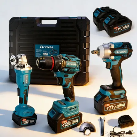 Kit 3 Ferramentas Chave Impacto Parafusadeira Esmerilhadeira Gnai 127 220v Azul Azul-aço