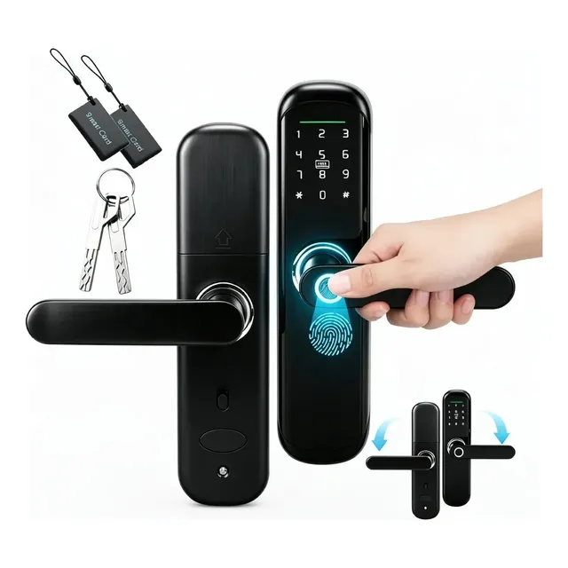 Fechadura Digital Biométrica Com Senha E Cartão Ic, Para Casa Ou Hotel Preto