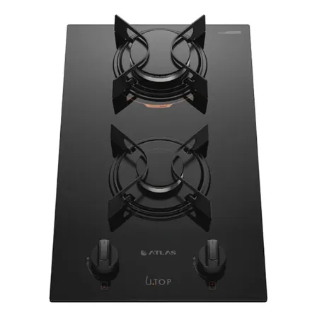 Cooktop 2 Bocas Atlas U Top com Mesa de Vidro a Gás Preto Bivolt