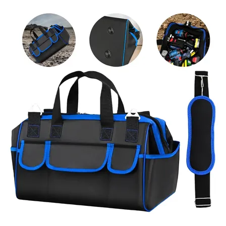 Bolsa De Ferramentas Profissional Impermeável 17pol / 16 Compartimentos Bolsa Maleta De Ferramentas Reforçada Portátil... Preto