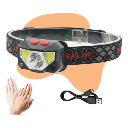 Lanterna De Cabeça Led 6 Modos Farol Recarregável Com Sensor On Off Luz De Emergência Forte Pesca Mecânico Bike Caminhada Aventura Ybf Branco Preto