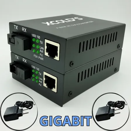 Conversor Rj45 Mídia Fibra Óptica Rede Gigabit 10/100/1000mb Par A+b Extensor Compatível Com Starlink Ethernet Cftv Xcolds