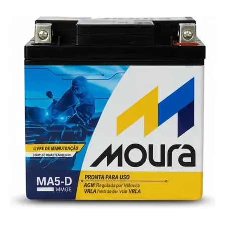 Bateria De Moto Moura 12v 5ah Ma5d 12v5ah Moura Moto Titan Fan Biz Bros Fazer Xre Crf Pcx 125 150 160 190 Selada Com Caixa
