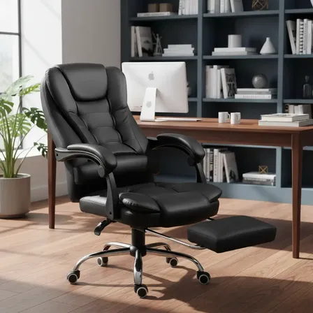 Cadeira de Escritório Presidente MOONOW Ergonômica Com Espuma D33 Apoio de Pés Giratória Massagem Couro