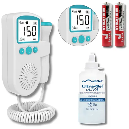 Fetal Doppler Arte Da Pesca Ultrassom Ouvir Batimentos Bebe + Gel + Brinde Exclusivo - Azul