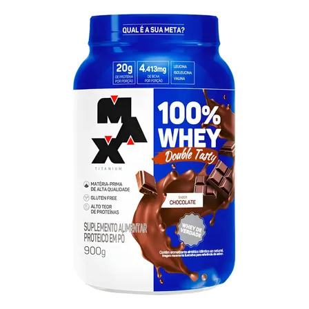 Whey 100% Concentrado Double Tasty Max Titanium Pote 900g Sabor Chocolate