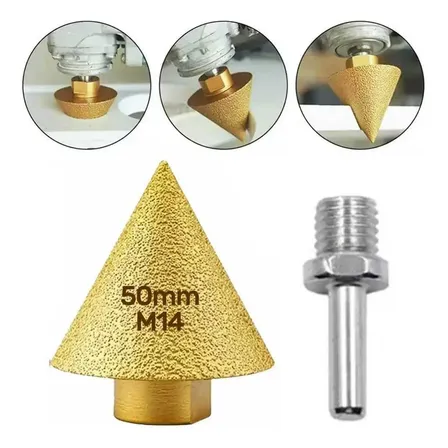 Broca De Chanfro Diamantado M14 50mm Para Porcelanato Rebolo+ Barra De Acoplamento