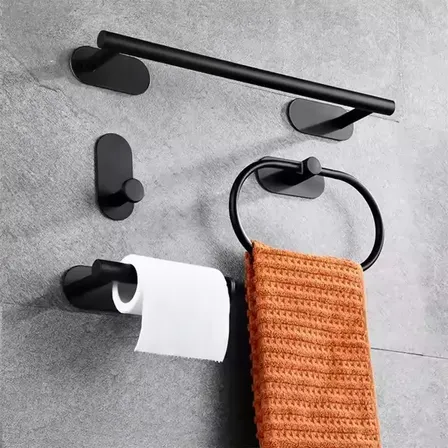 Kit Porta-toalhas Autoadesivo 4 Peças Preto Aço Inoxidável 304 Sem Furo Winda GJ001-B Preto