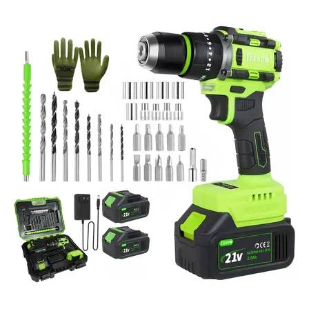 Furadeira Parafusadeira Brushless Com 2 Baterias 2 Ah Tecepo Verde-limão 60hz