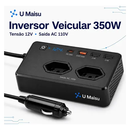 Inversor De Tensão Veicular 12v Para 300w 110 Automotivo Com Usb E Tomada Para Carro Starlink