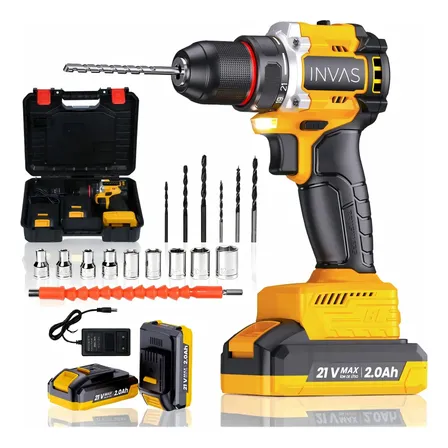 Parafusadeira Furadeira Impacto Inova Sem Fio 21v 2 Bateria 1500rpm 2 Níveis Velocidade Kit Chave Completo Com Maleta... Preto 127/220v 50 Hz/60 Hz