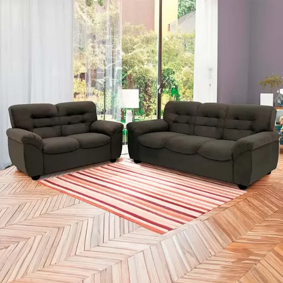 Sofá De 3 E 2 Lugares Stillus Ii Tecido Suede Linoforte Marrom