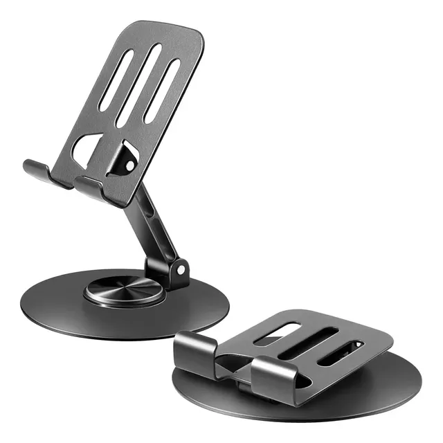 Suporte De Mesa Para Smartphone E iPad Dobrável E Giratório Cor Preto-b