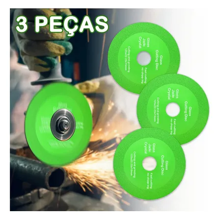 Kit 3 Discos Diamantados 100mm×22mm Corte Preciso Vidro Porcelanato Com Brinde Anel De Redução Para Serra Mármore E Esmerilhadeira Verde
