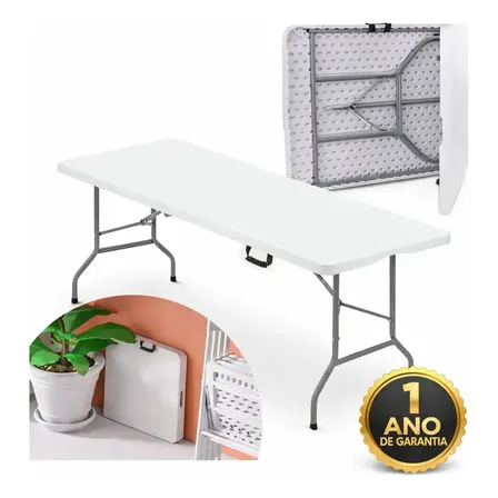 Mesa Dobravel 1.80m Maleta Com Alça Portatil Camping Praia Jardim Área Externa Ou Interna Salão De Festas Gourmet Resistente Cor Branco Corsair