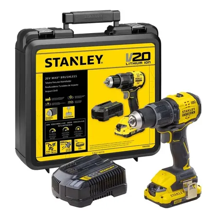 Parafusadeira E Furadeira De Impacto 13mm 20v Stanley Sbd716d1k Com Bateria, Carregador E Maleta Amarelo 127/220v