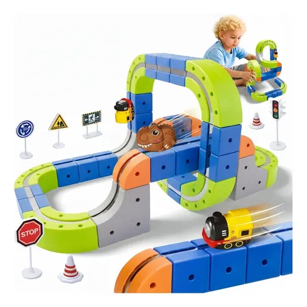 Trem Elétrico Magnético Para Montar Sr Toys De Blocos 3d De Madeira Com Carregamento Usb Magnético Trem Amarelo