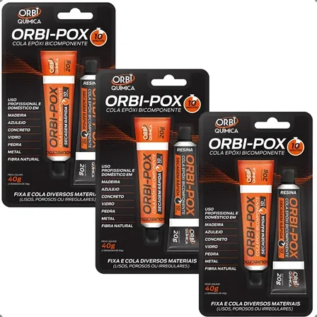 Kit 3 Cola Epóxi Orbi Pox 10 Min 40g Metal Vidro Madeira Resina 10 Minutos