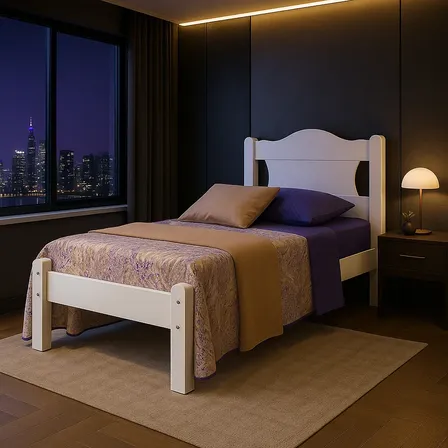Cama de Solteiro Munique em MDF 100% Branco com Design Atemporal