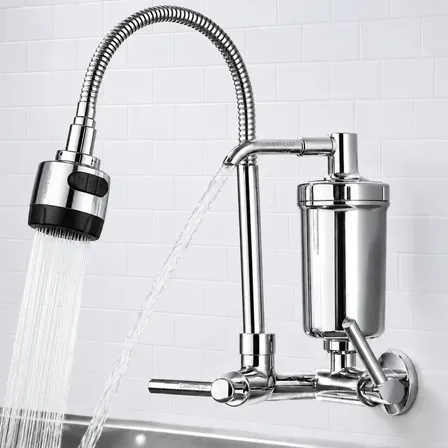 Torneira Gourmet Luxo Com Filtro Puficador Flexível Cozinha Parede 2 Jatos Cor Cromada - Marca Camperluz Prata C/ Filtro Purificador Instalação Na Parede
