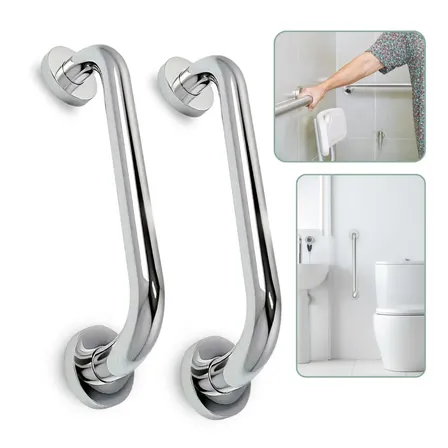 Kit 2 Barra De Apoio Acessibilidade Para Idoso Deficiente Em Aço Inoxidável Alça 40cm Prateado